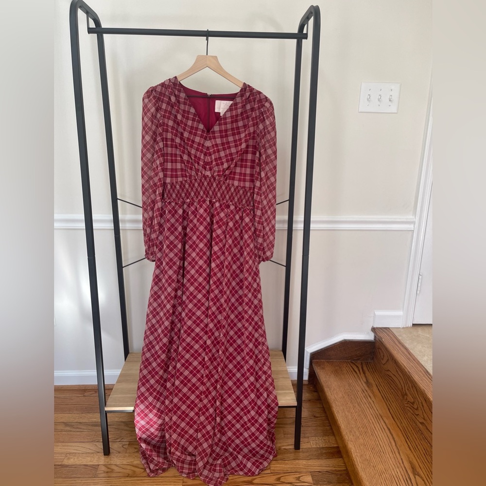 Gal Meets Glam long sleeve plaid maxi dress size 8